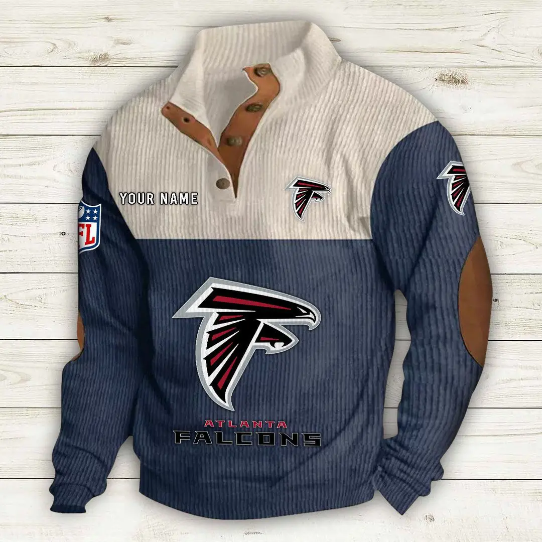 Atlanta Falcons Men Casual Outdoor Collar Pullover Button Quarter Sweater