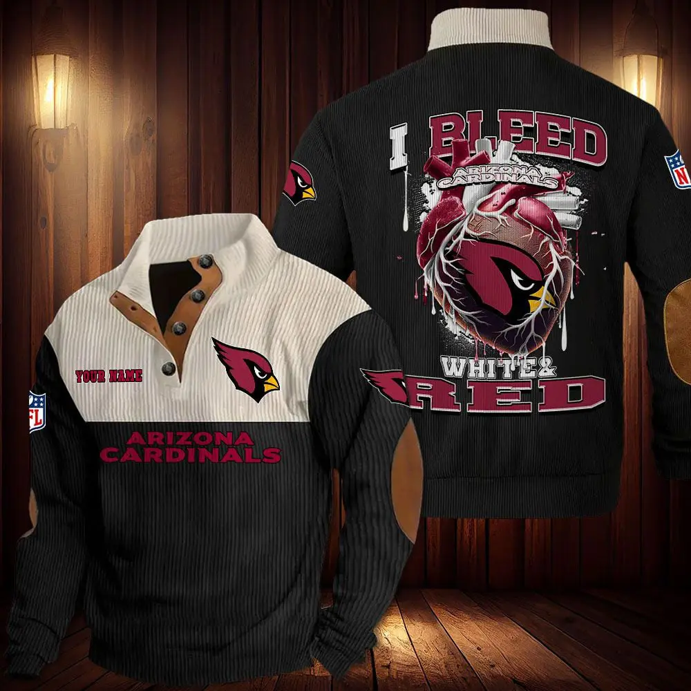 Arizona Cardinals Men Casual Outdoor Collar Pullover Button Quarter Sweater