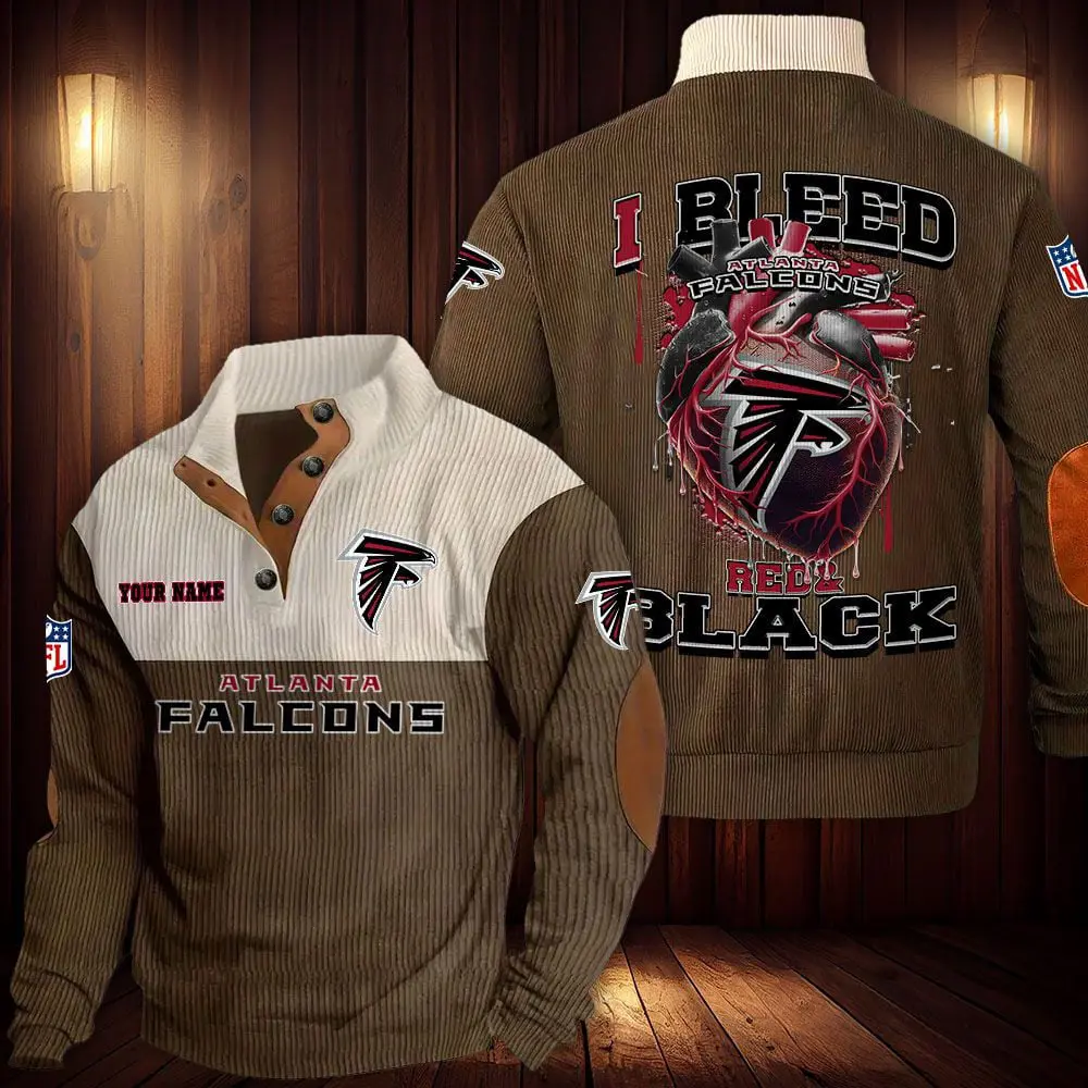 Atlanta Falcons Men Casual Outdoor Collar Pullover Button Quarter Sweater