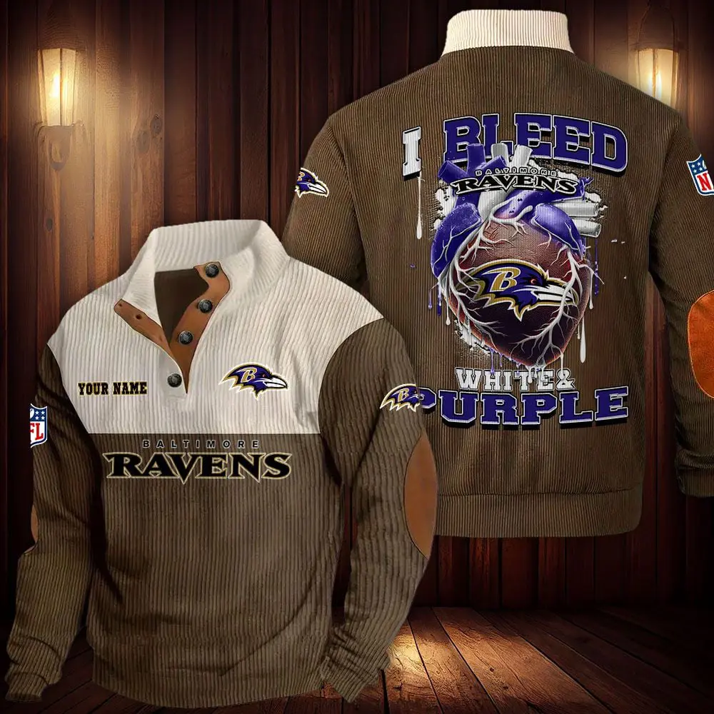 Baltimore Ravens Men Casual Outdoor Collar Pullover Button Quarter Sweater