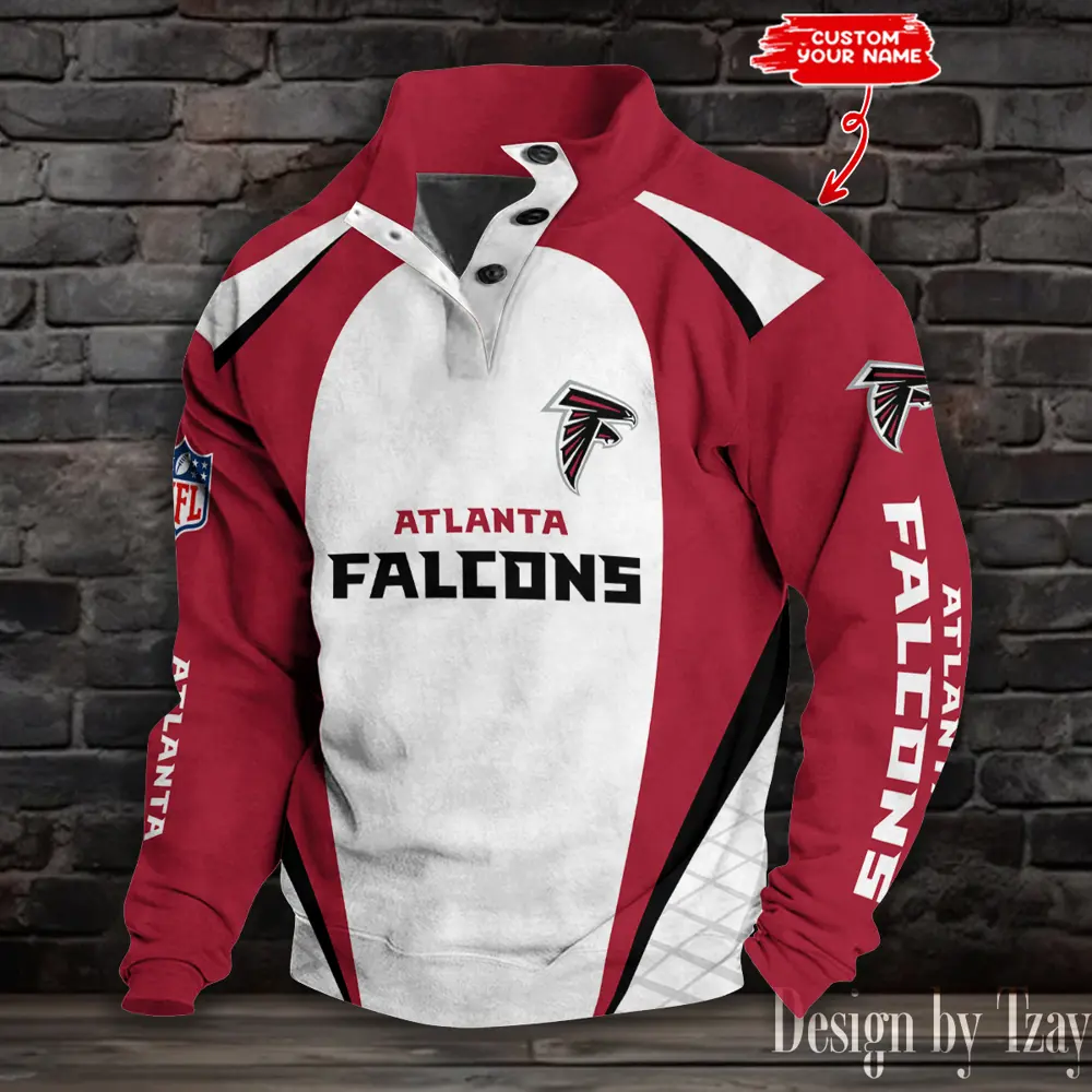 Atlanta Falcons Men Casual Outdoor Collar Pullover Button Quarter Sweaters