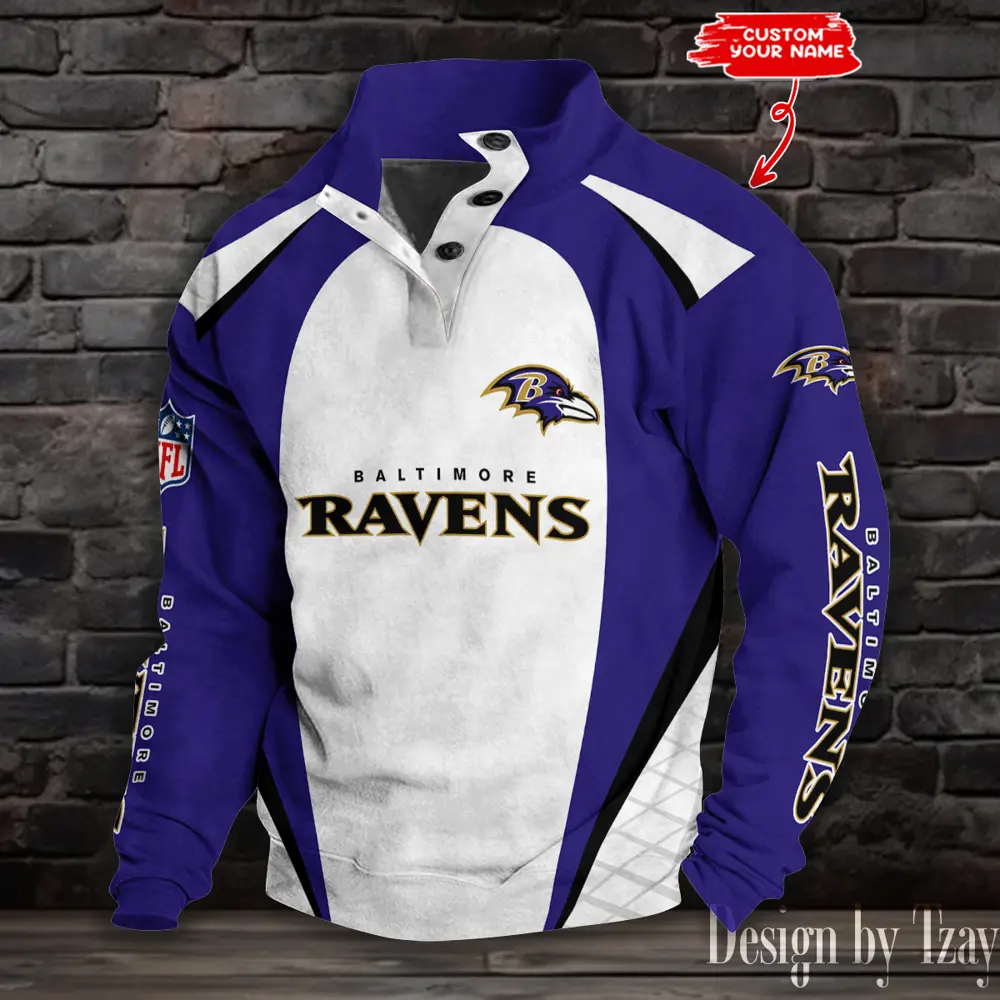 Baltimore Ravens Men Casual Outdoor Collar Pullover Button Quarter Sweaters