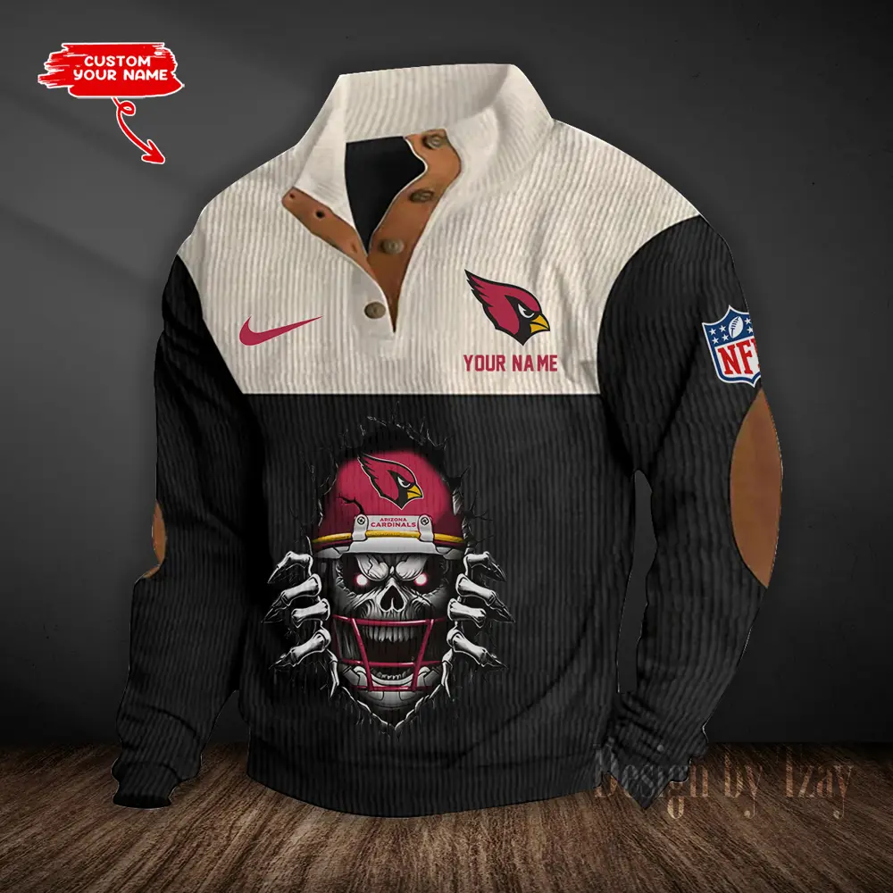 Arizona Cardinals Men Casual Outdoor Collar Pullover Button Quarter Sweater