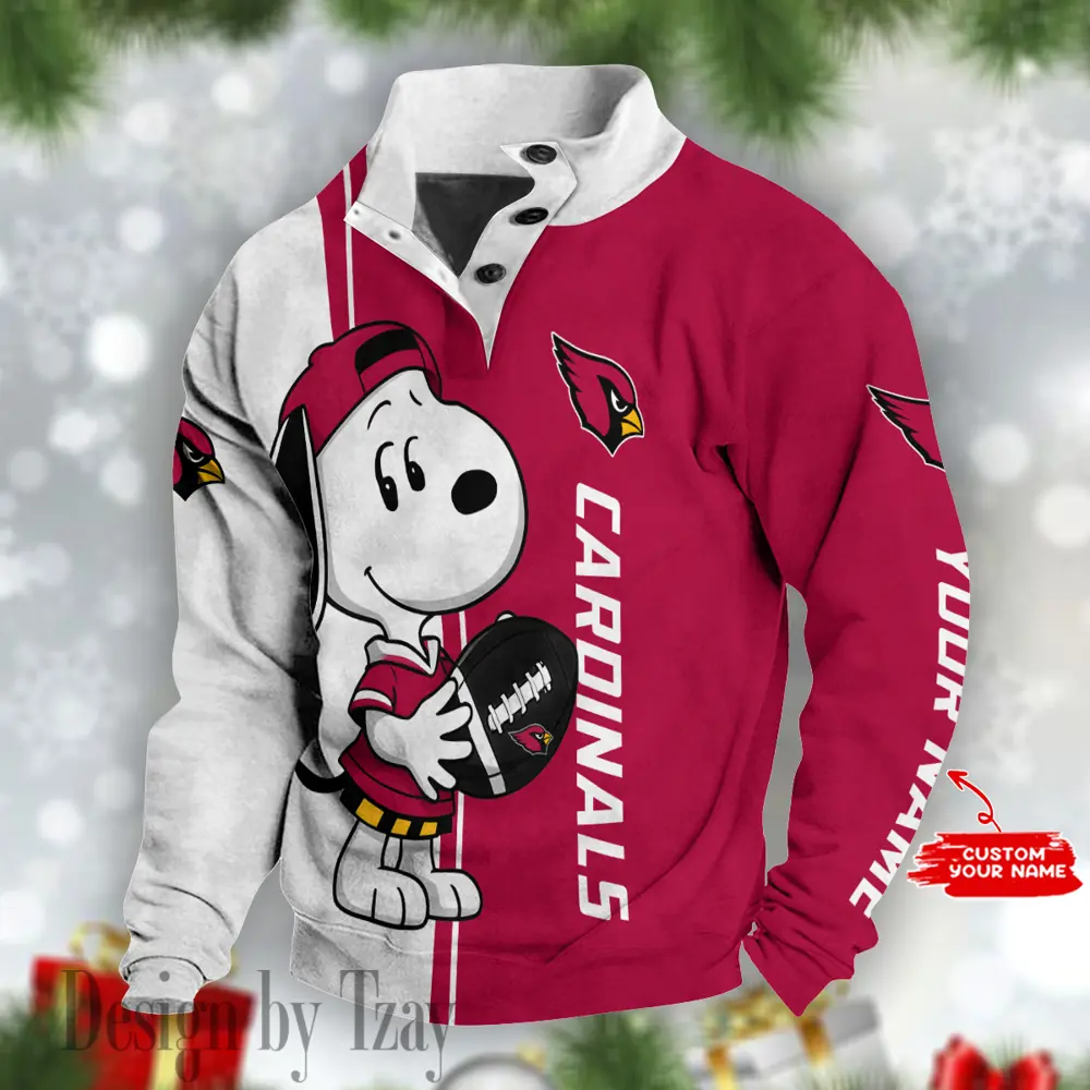 Arizona Cardinals Snoopy Men Casual Outdoor Collar Pullover Button Quarter Sweaters