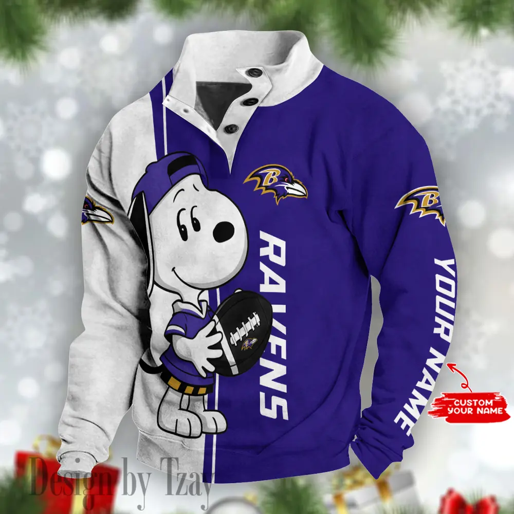 Baltimore Ravens Snoopy Men Casual Outdoor Collar Pullover Button Quarter Sweaters