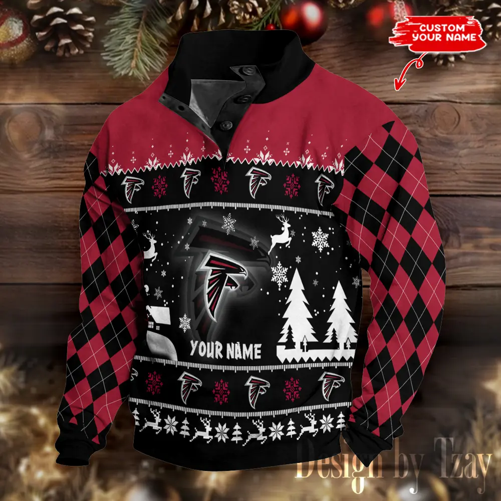 Atlanta Falcons Christmas Men Casual Outdoor Collar Pullover Button Quarter Sweaters