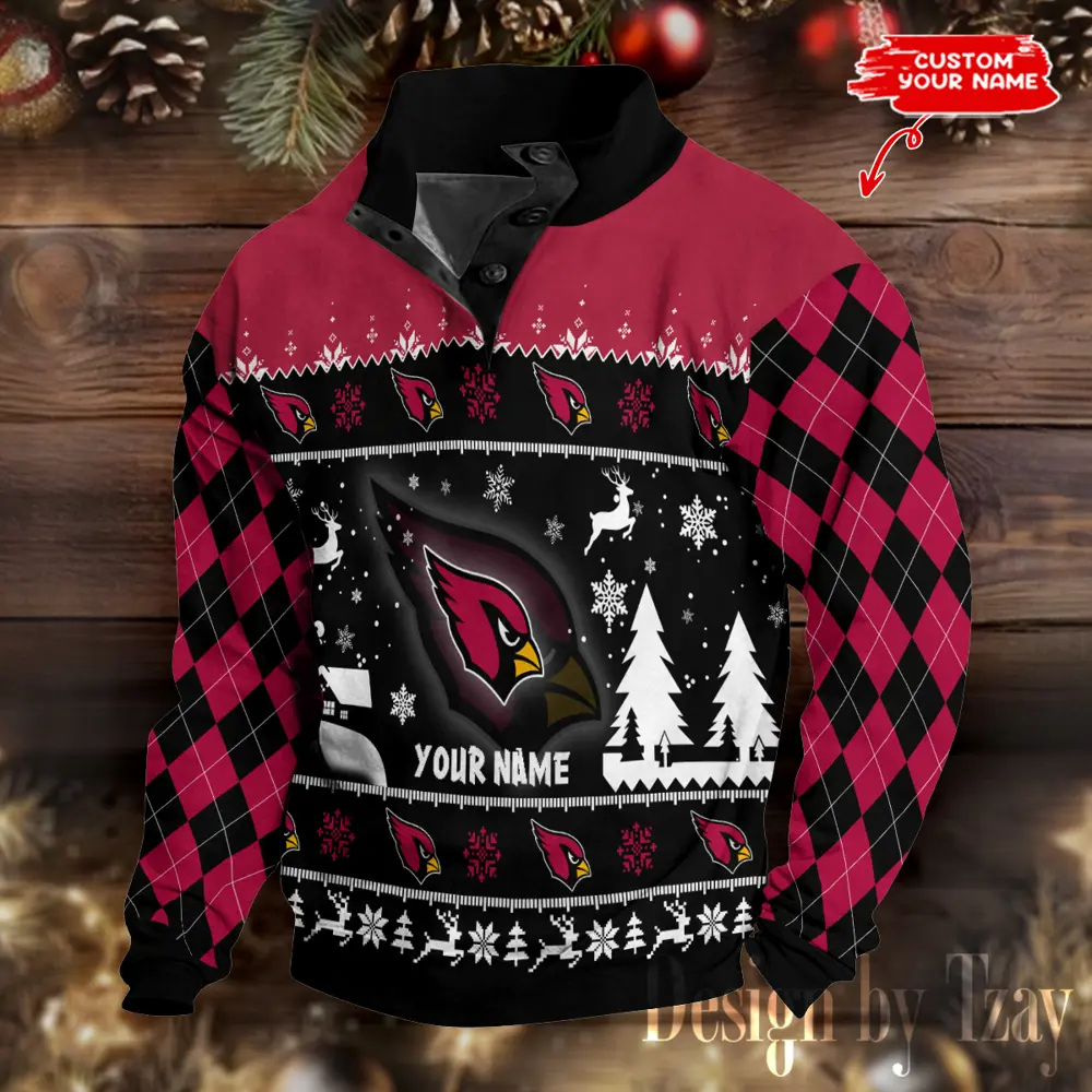 Arizona Cardinals Christmas Men Casual Outdoor Collar Pullover Button Quarter Sweaters