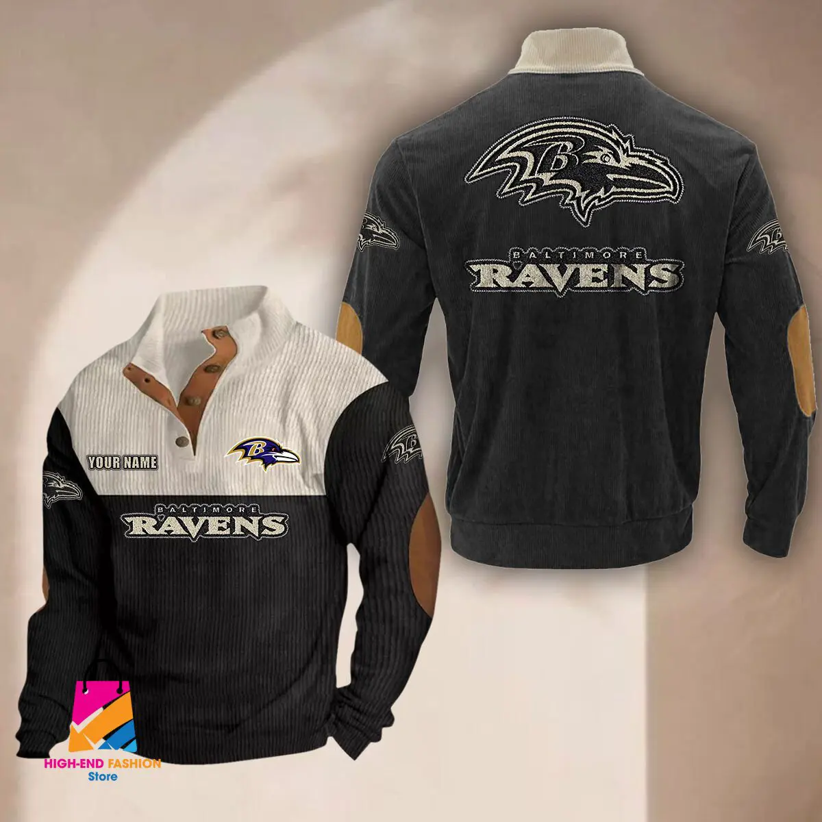 Baltimore Ravens Button Long Sleeve Sweatshirt Hoodie
