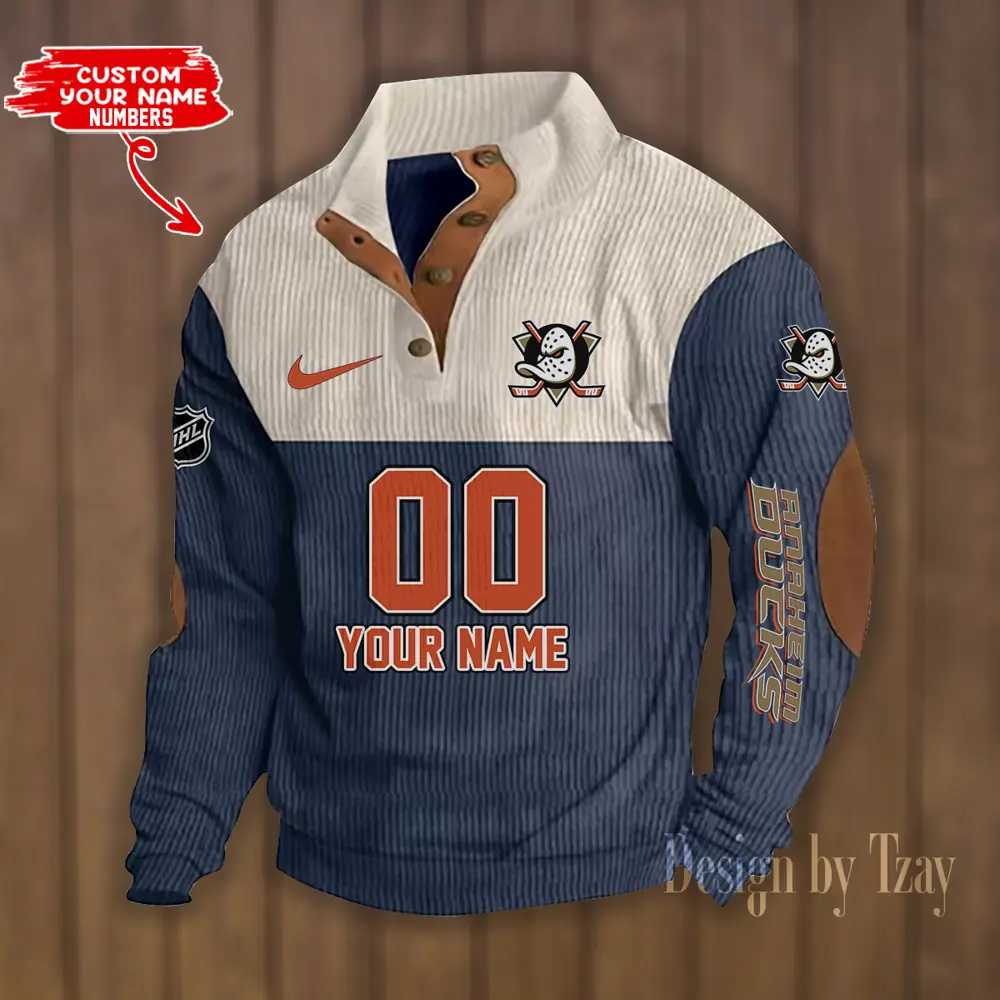 Anaheim Ducks Tide NHL Casual Outdoor Collar Pullover Button Quarter Sweater