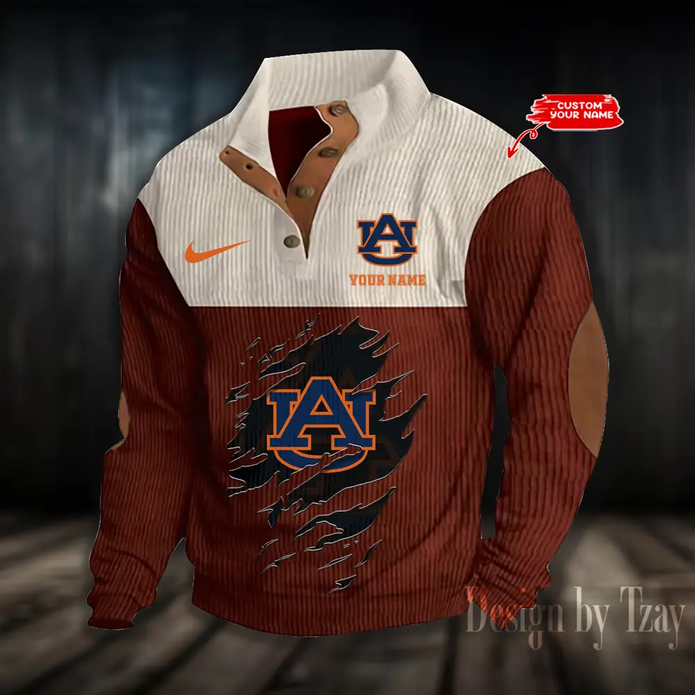Auburn Tigers NCAA Casual Outdoor Collar Pullover Button Quarter Sweater
