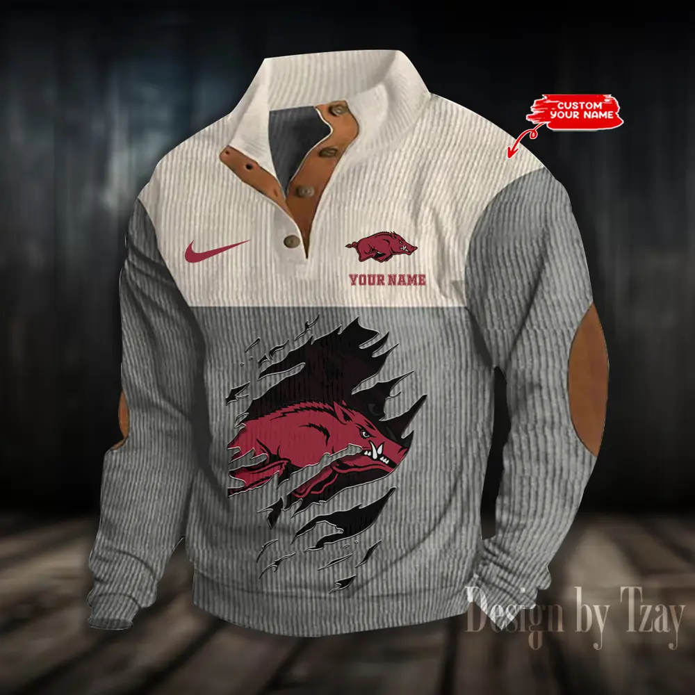 Arkansas Razorbacks NCAA Casual Outdoor Collar Pullover Button Quarter Sweater