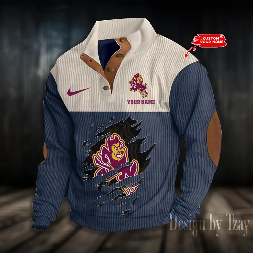 Arizona State Sun Devils NCAA Casual Outdoor Collar Pullover Button Quarter Sweater