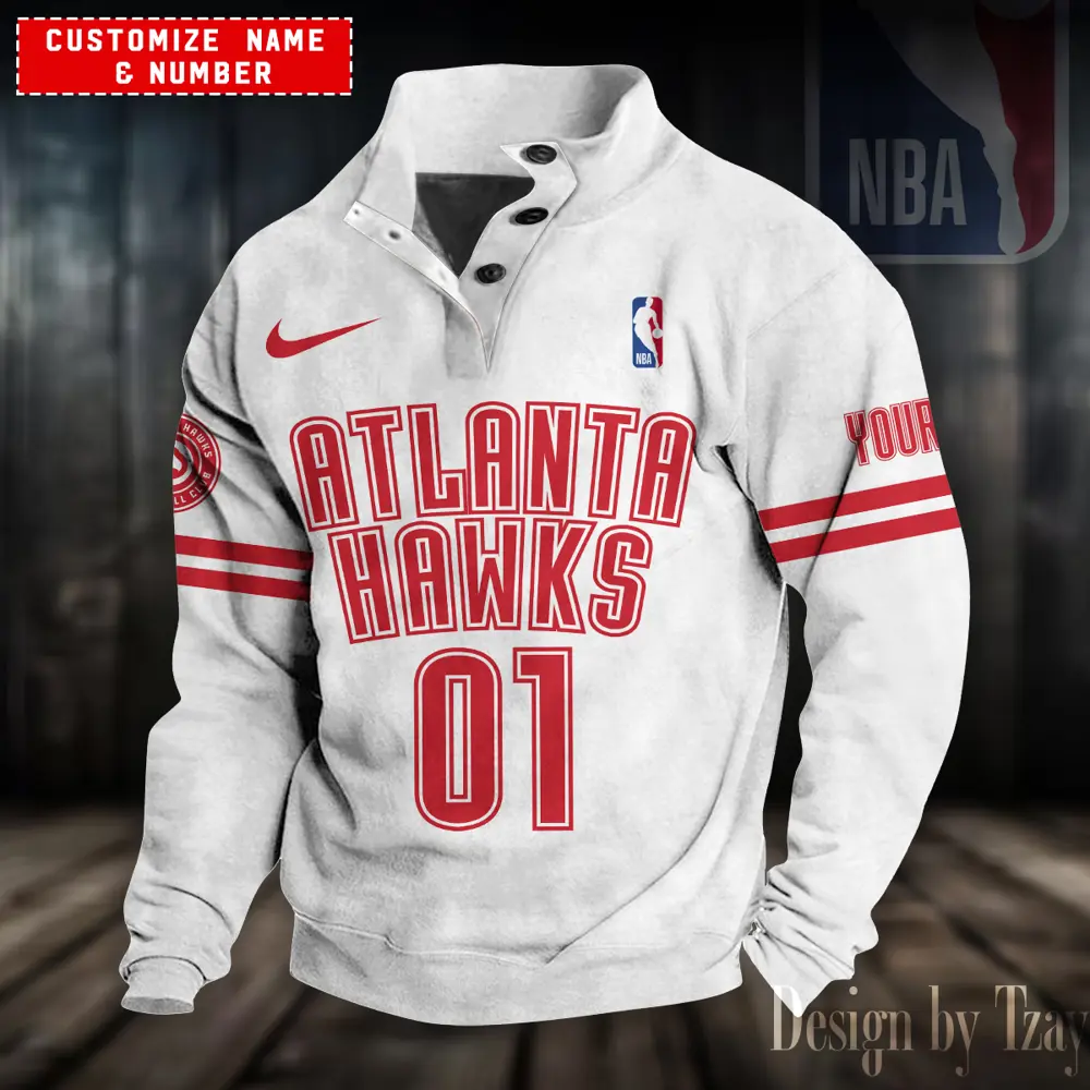 Atlanta Hawks NBA Casual Outdoor Collar Pullover Button Quarter Sweater