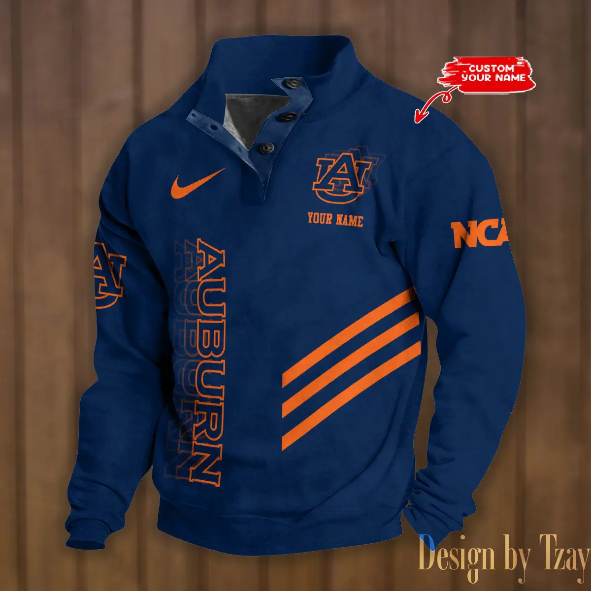 Auburn Tigers NCAA Casual Outdoor Collar Pullover Button Quarter Sweater For mens