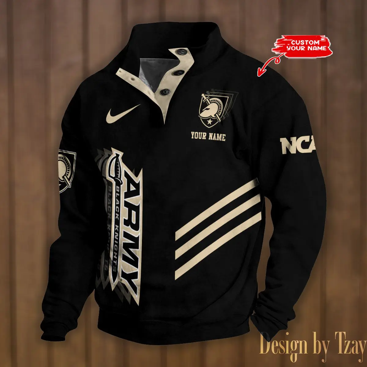 Army Black Knights NCAA Casual Outdoor Collar Pullover Button Quarter Sweater For mens