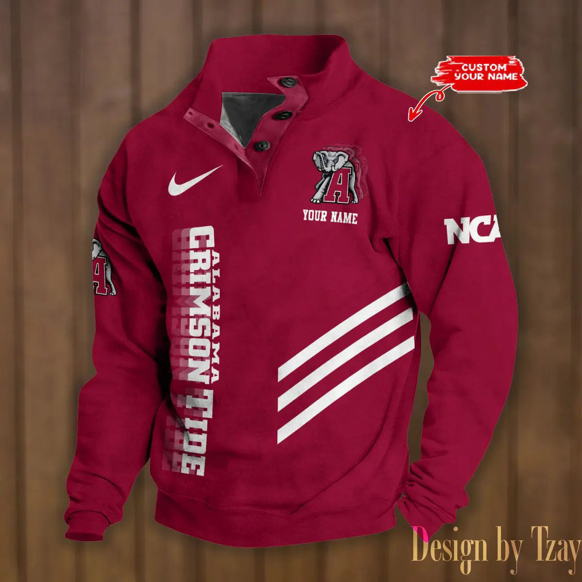 Alabama Crimson Tide NCAA Casual Outdoor Collar Pullover Button Quarter Sweater For mens