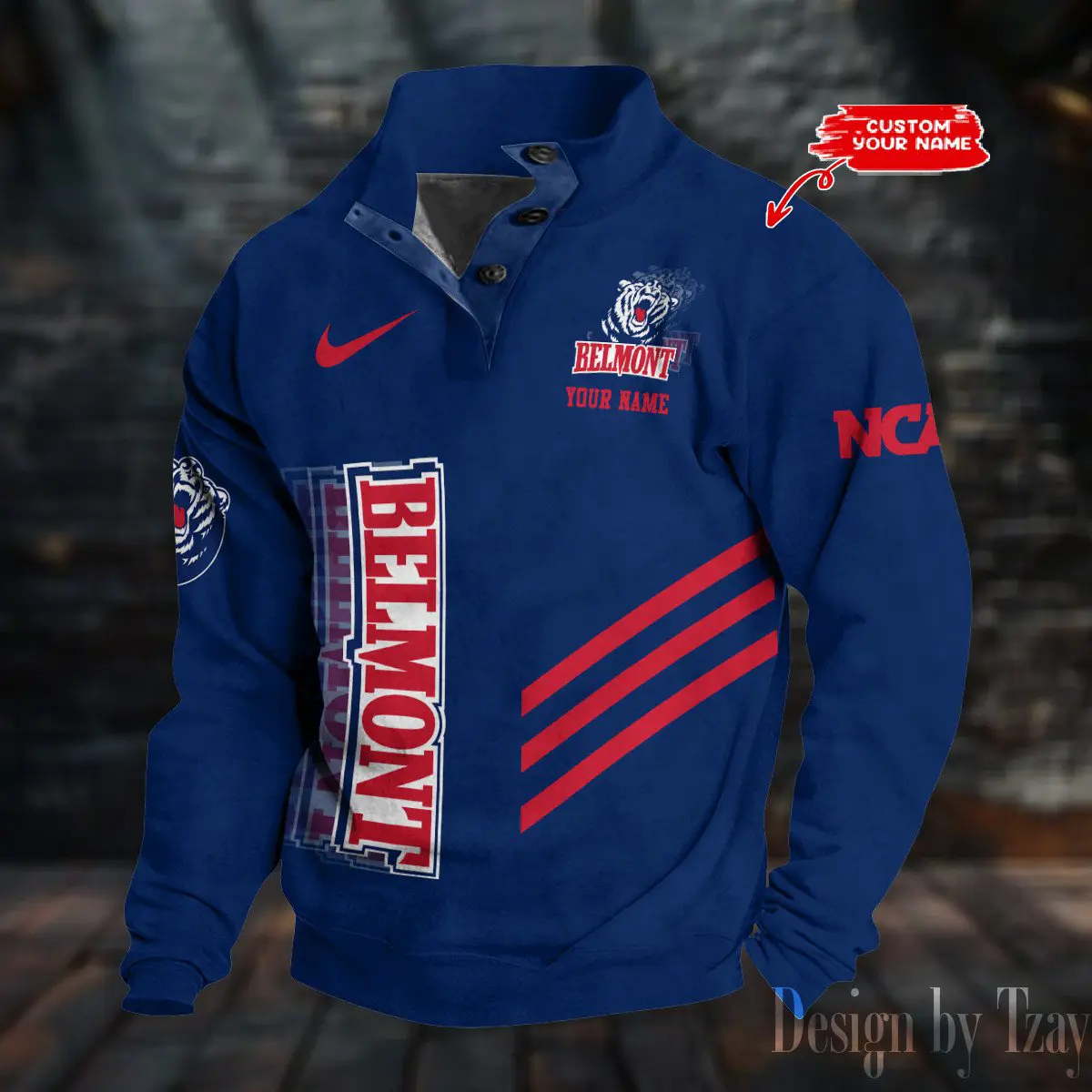 Belmont Bruins NCAA Casual Outdoor Collar Pullover Button Quarter Sweater For mens