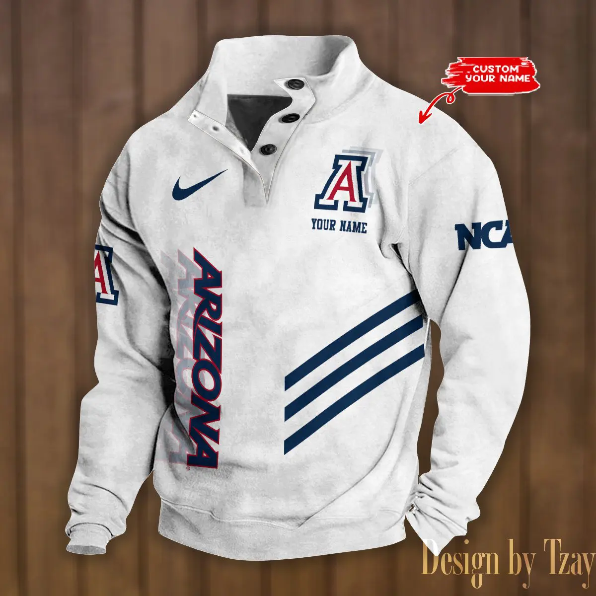 Arizona Wildcats NCAA Casual Outdoor Collar Pullover Button Quarter Sweater For mens