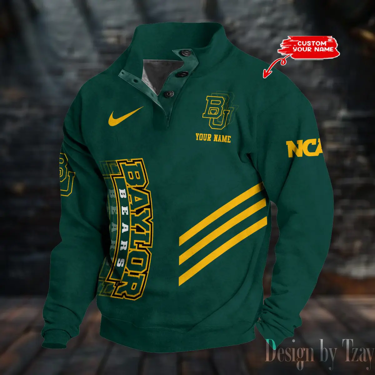 Baylor Bears NCAA Casual Outdoor Collar Pullover Button Quarter Sweater For mens