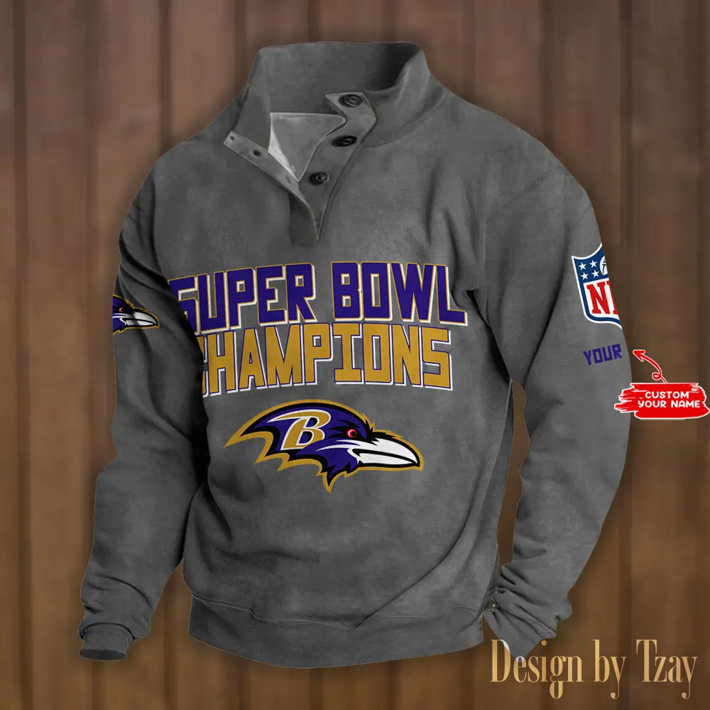 Baltimore Ravens Casual Outdoor Collar Pullover Button Quarter Sweater For mens