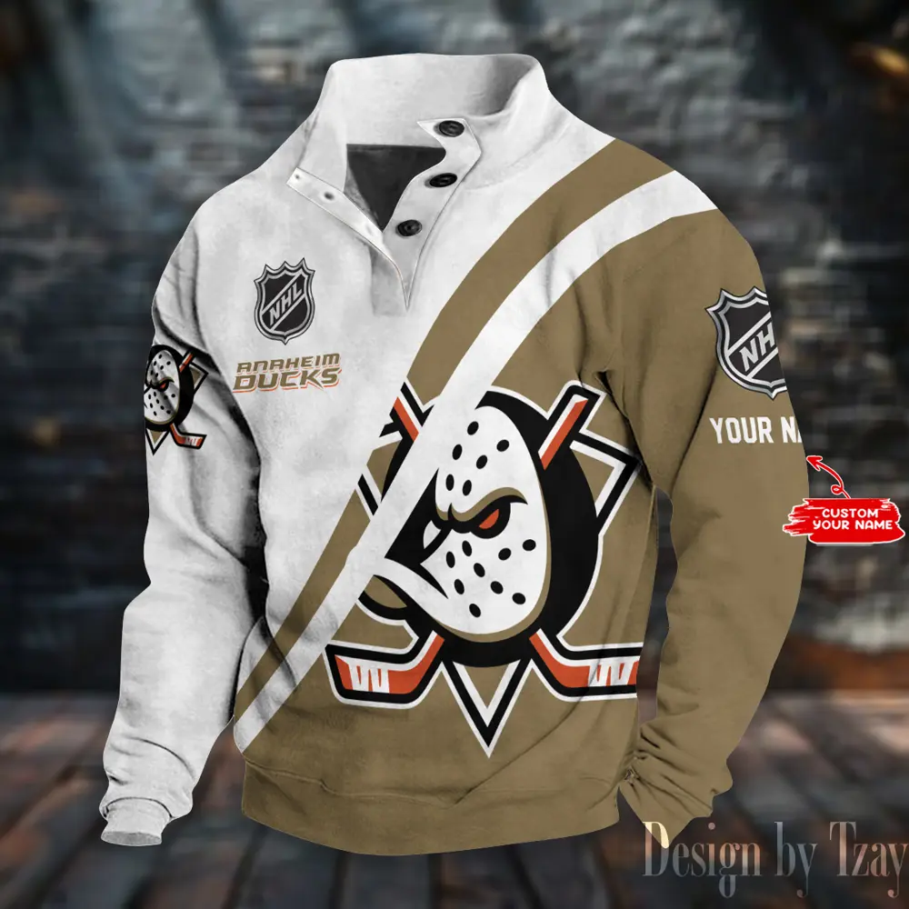 Anaheim Ducks NHL Casual Outdoor Collar Pullover Button Quarter Sweater For mens