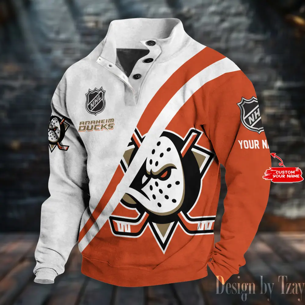 Anaheim Ducks NHL Casual Outdoor Collar Pullover Button Quarter Sweater For mens