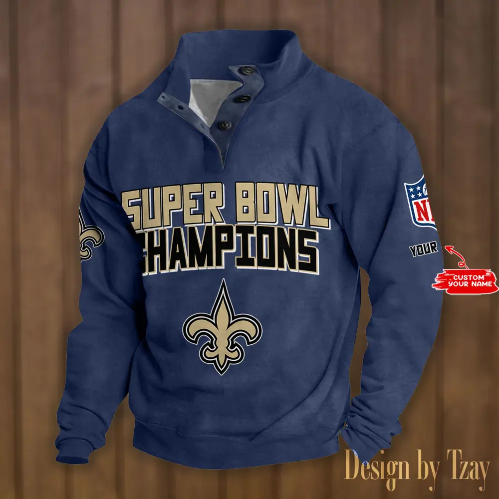  New Orleans Saints Casual Outdoor Collar Pullover Button Quarter Sweater For mens