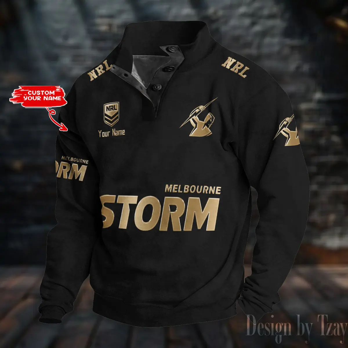 Melbourne Storm NRL Casual Outdoor Collar Pullover Button Quarter Sweater For mens