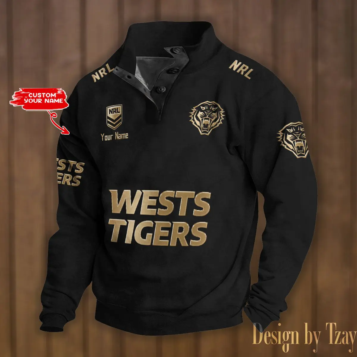 Wests Tigers NRL Casual Outdoor Collar Pullover Button Quarter Sweater For mens