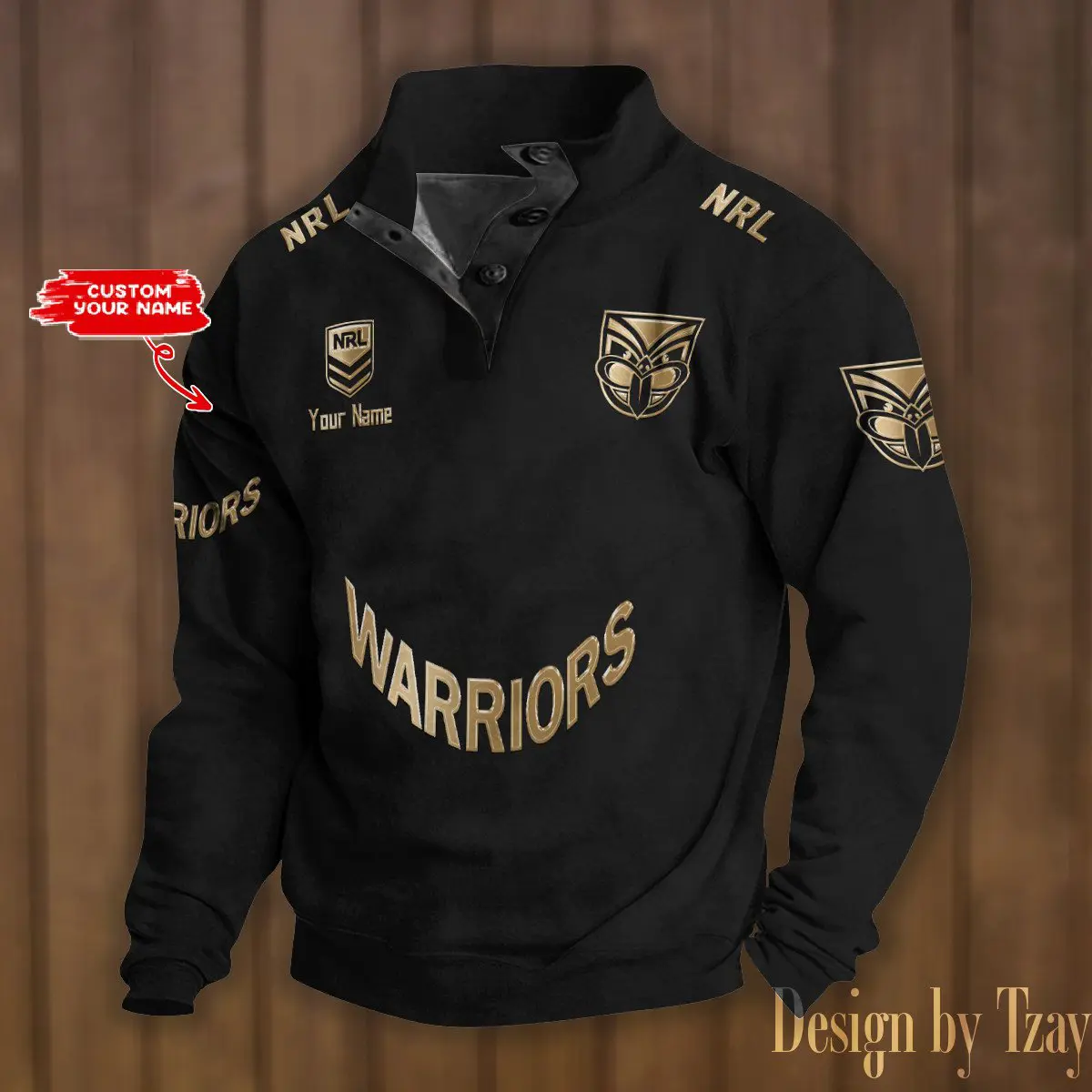 New Zealand Warriors NRL Casual Outdoor Collar Pullover Button Quarter Sweater For mens