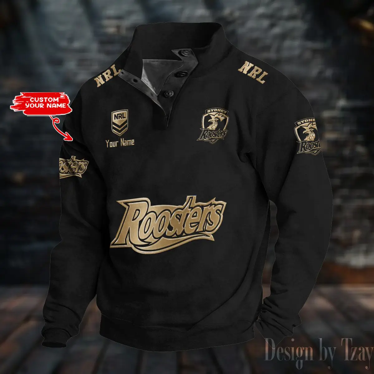 Sydney Roosters NRL Casual Outdoor Collar Pullover Button Quarter Sweater For mens