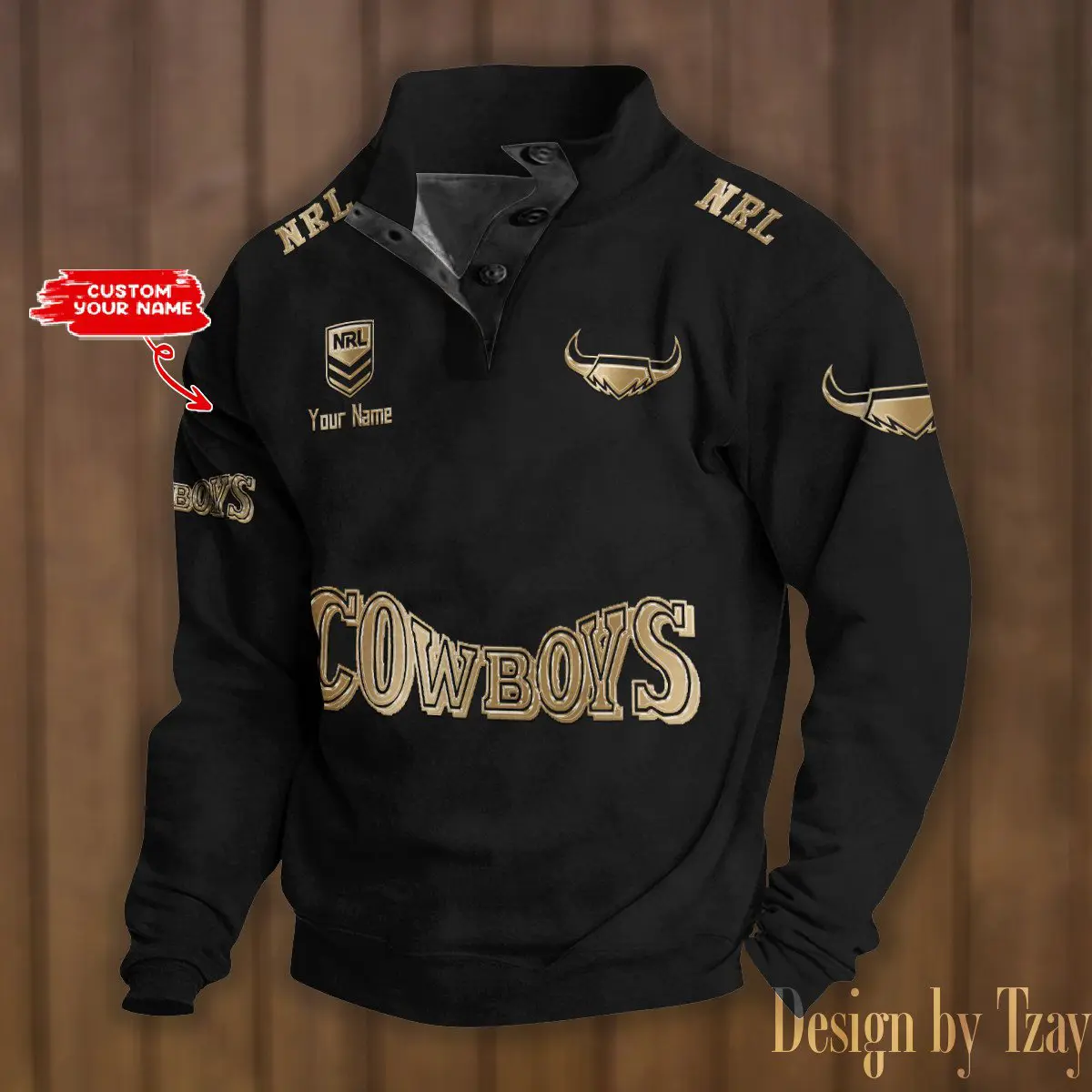 N. Queensland Cowboys NRL Casual Outdoor Collar Pullover Button Quarter Sweater For mens