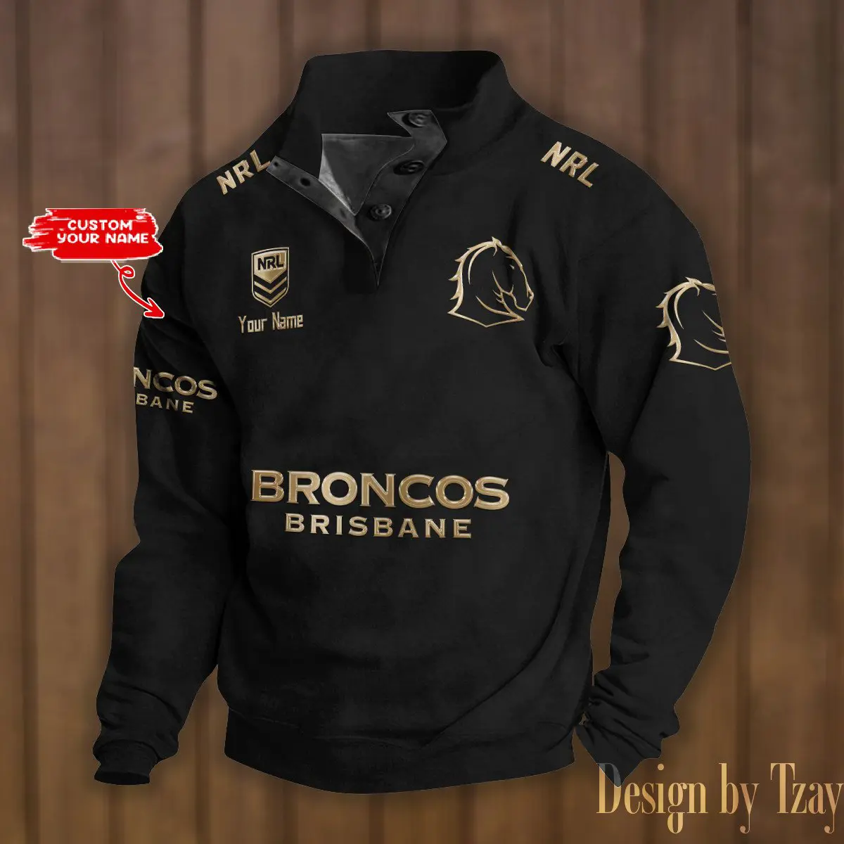 Brisbane Broncos NRL Casual Outdoor Collar Pullover Button Quarter Sweater For mens