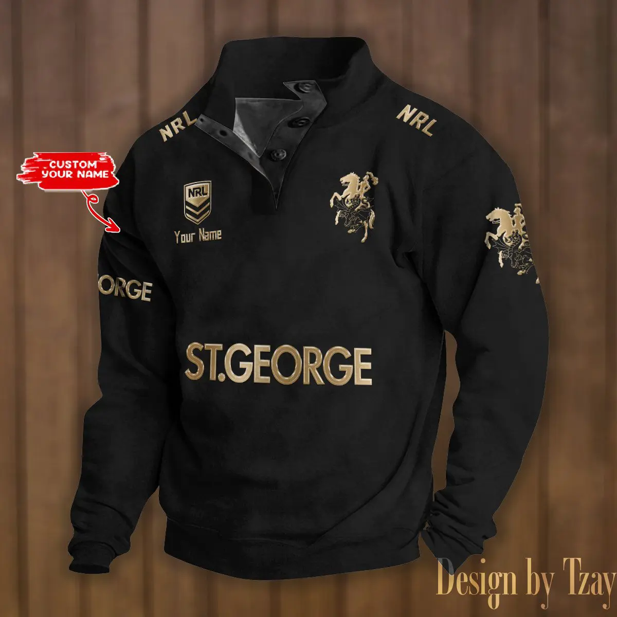 St. George Illawarra NRL Casual Outdoor Collar Pullover Button Quarter Sweater For mens