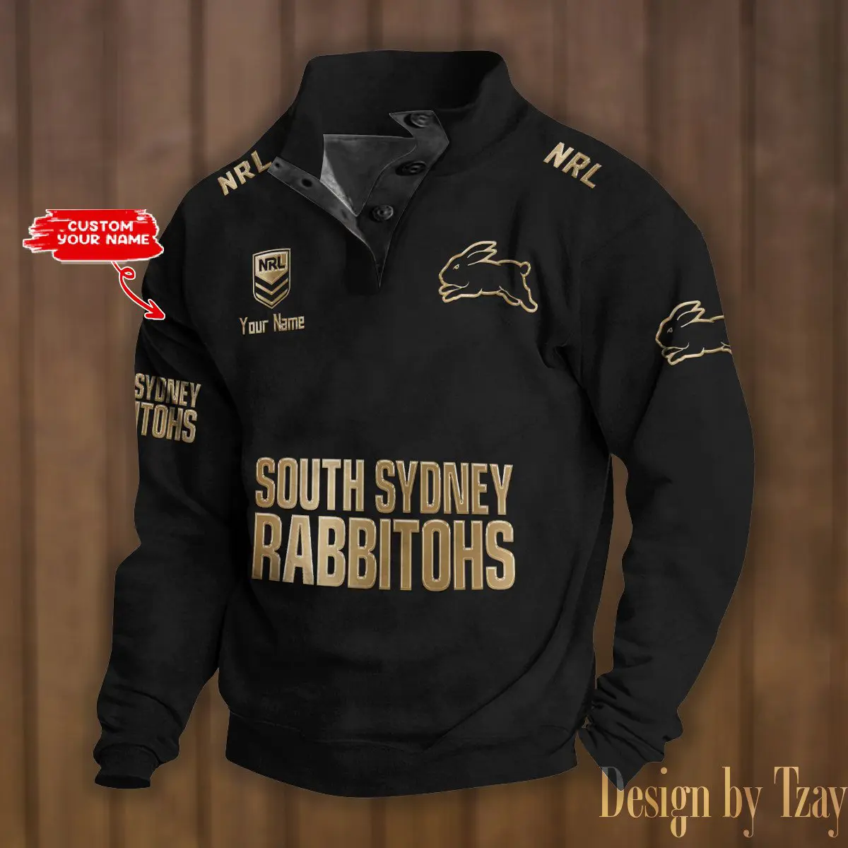 South Sydney Rabbitohs NRL Casual Outdoor Collar Pullover Button Quarter Sweater For mens