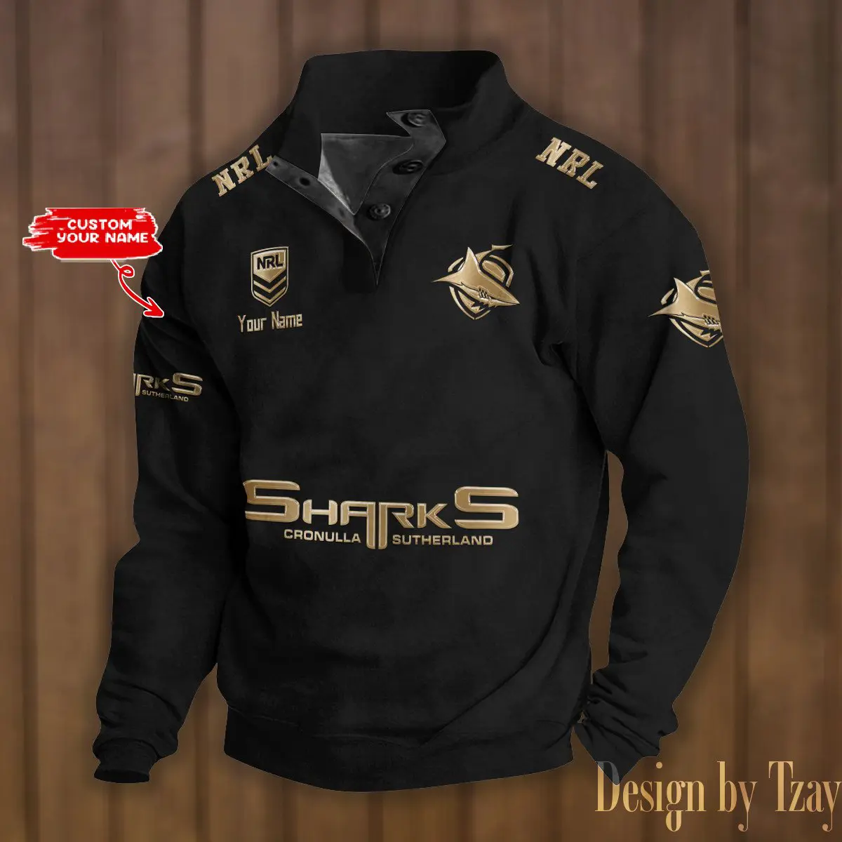 Cronulla Sharks NRL Casual Outdoor Collar Pullover Button Quarter Sweater For mens