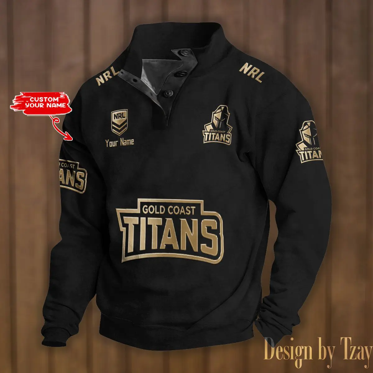 Gold Coast Titans NRL Casual Outdoor Collar Pullover Button Quarter Sweater For mens
