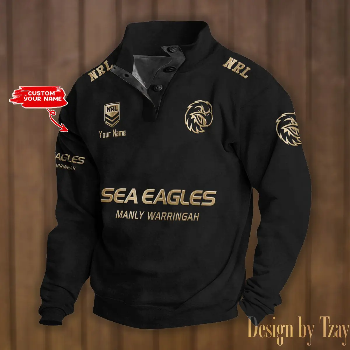 Manly Sea Eagles NRL Casual Outdoor Collar Pullover Button Quarter Sweater For mens