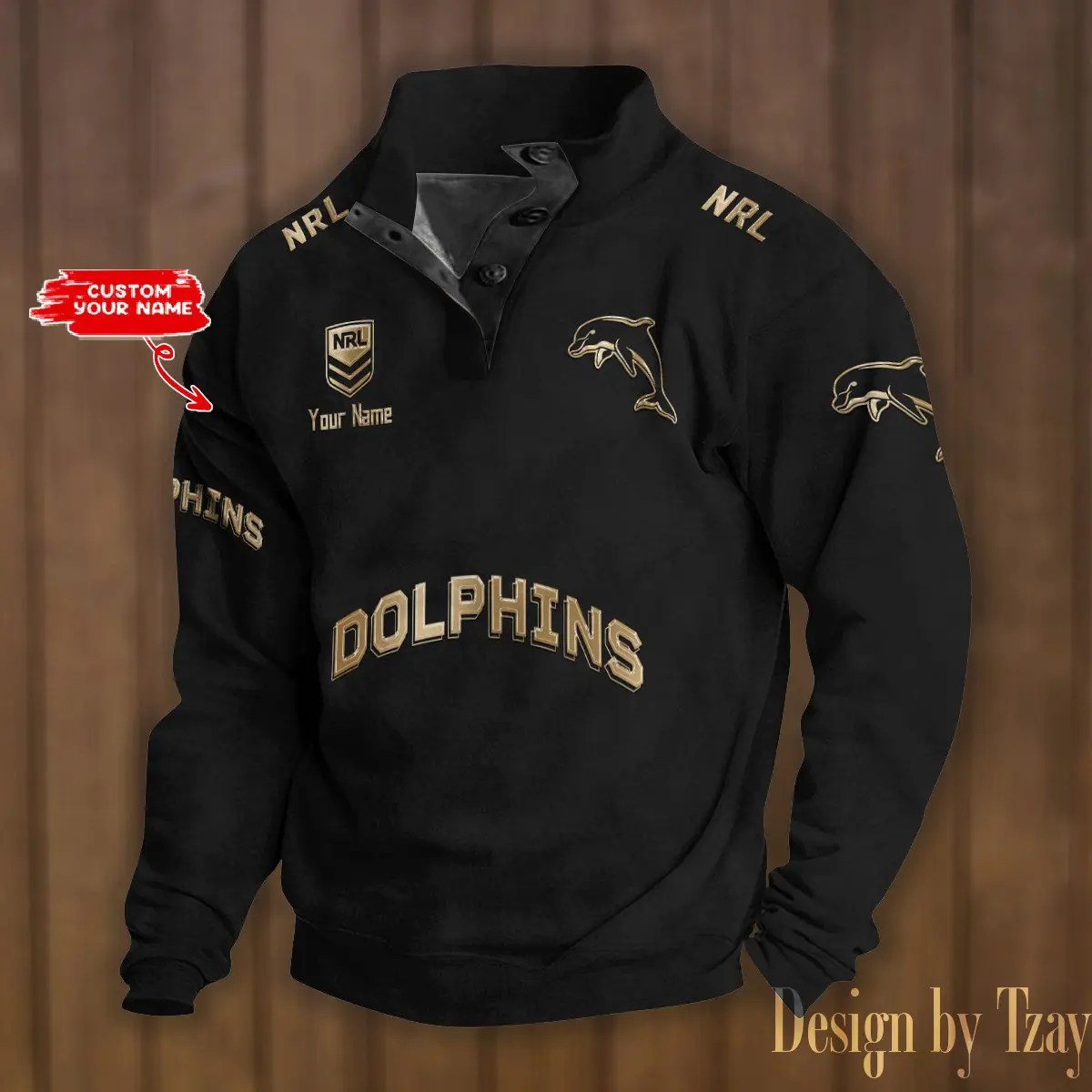 Dolphins NRL Casual Outdoor Collar Pullover Button Quarter Sweater For mens