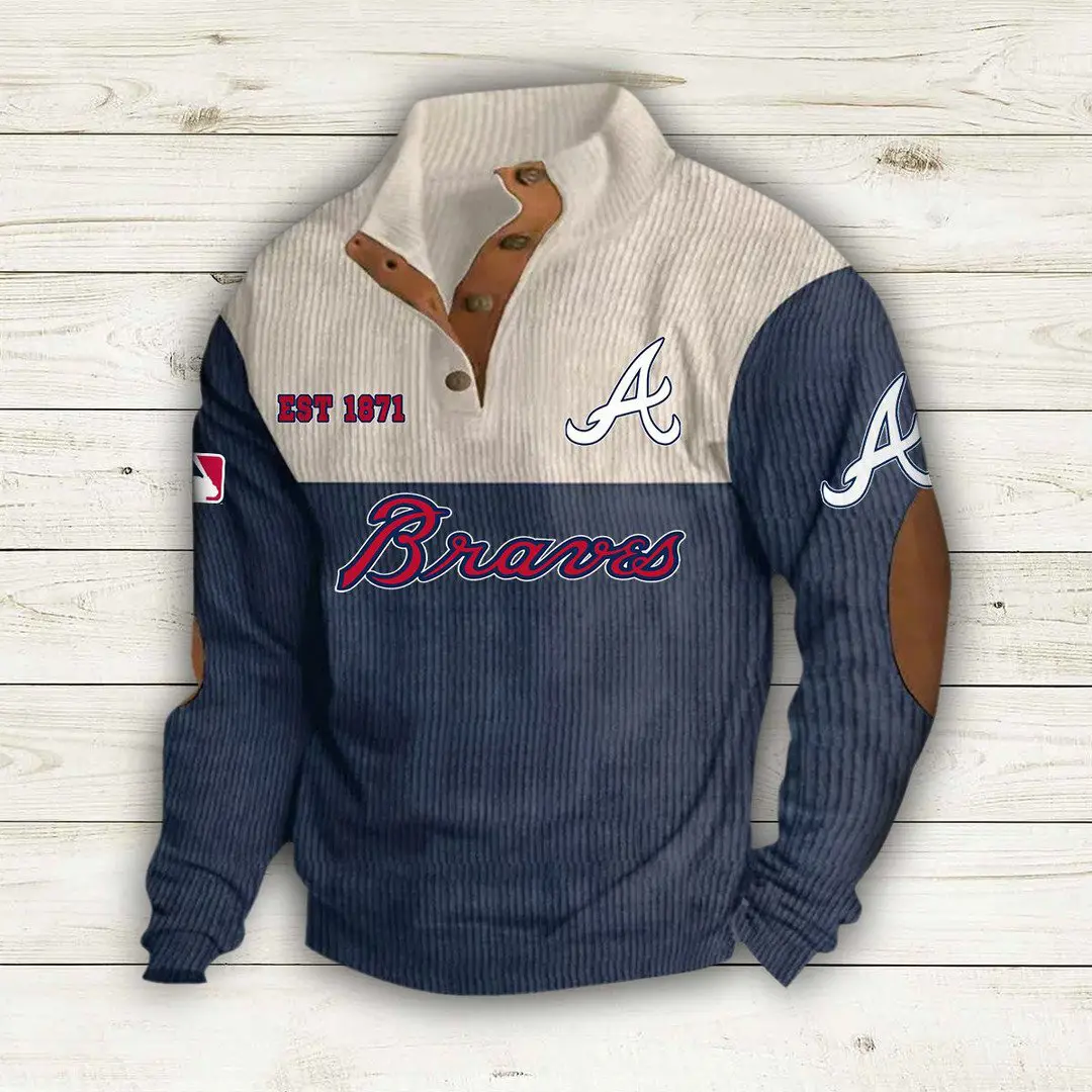 Atlanta Braves MLB Casual Outdoor Collar Pullover Button Quarter Sweater For mens 