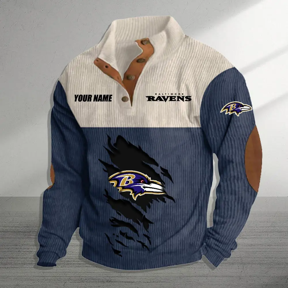 Baltimore Ravens Casual Outdoor Collar Pullover Button Quarter Sweater