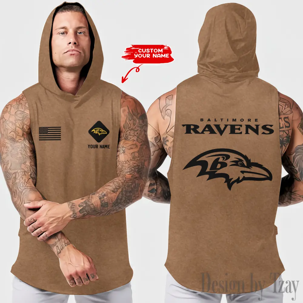 Baltimore Ravens Sleeveless Pullover Hoodie Gym Training Hoodies Bodybuilding