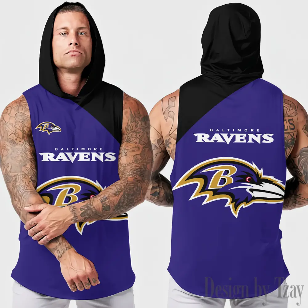 Baltimore Ravens Sleeveless Pullover Hoodie Gym Training Hoodies Bodybuilding