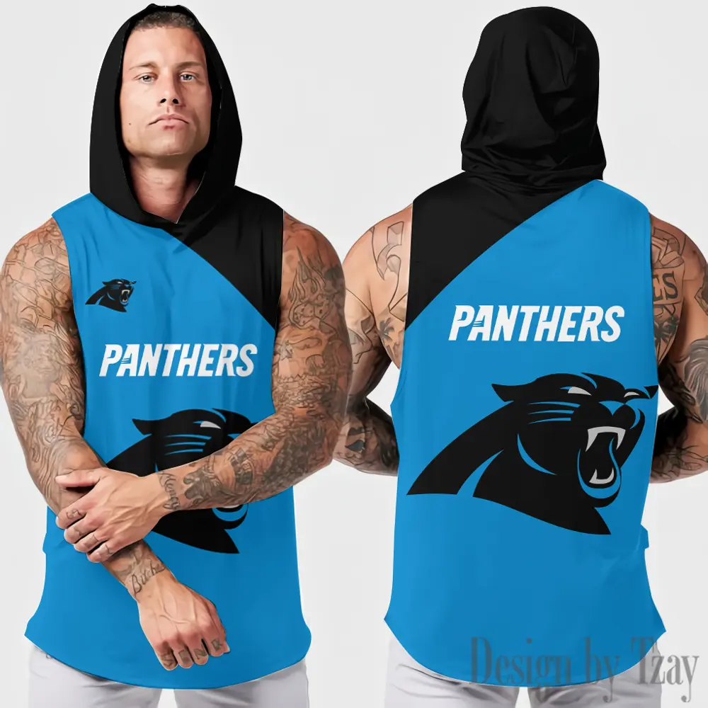 Carolina Panthers Sleeveless Pullover Hoodie Gym Training Hoodies Bodybuilding