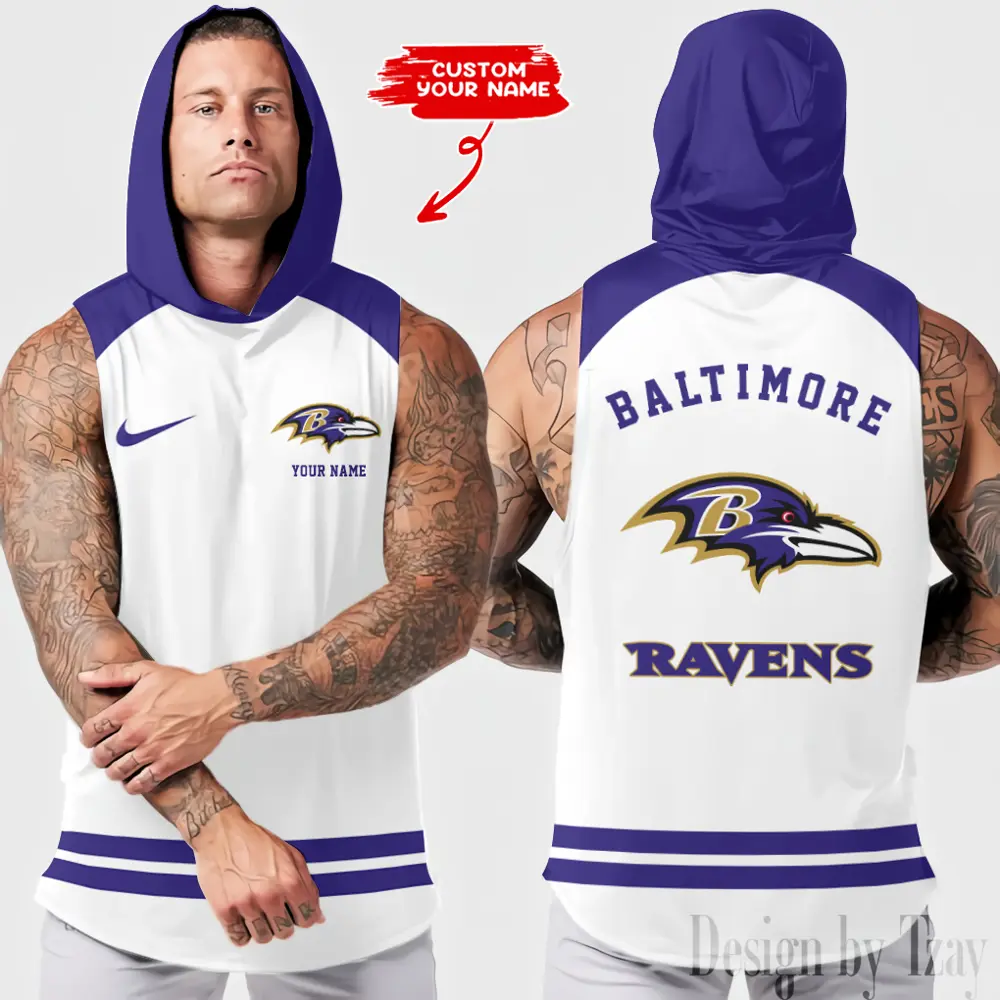 Baltimore Ravens Sleeveless Pullover Hoodie Gym Training Hoodies Bodybuilding