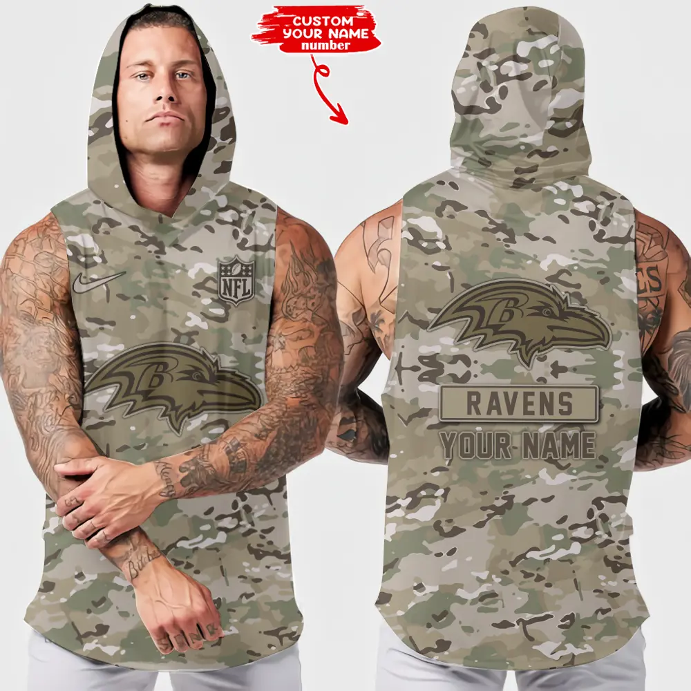 Baltimore Ravens Sleeveless Pullover Hoodie Gym Training Hoodies Bodybuilding