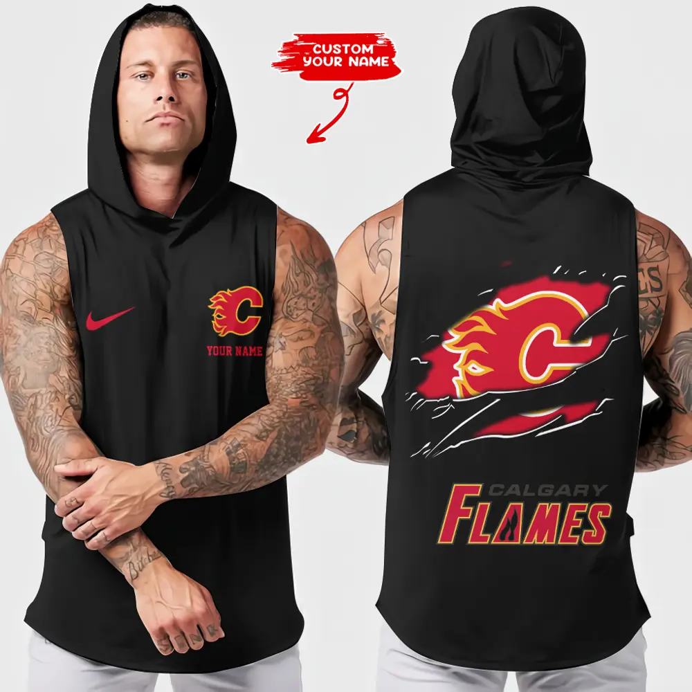 Calgary Flames NHL Sleeveless Pullover Hoodie Gym Training Hoodies Bodybuilding