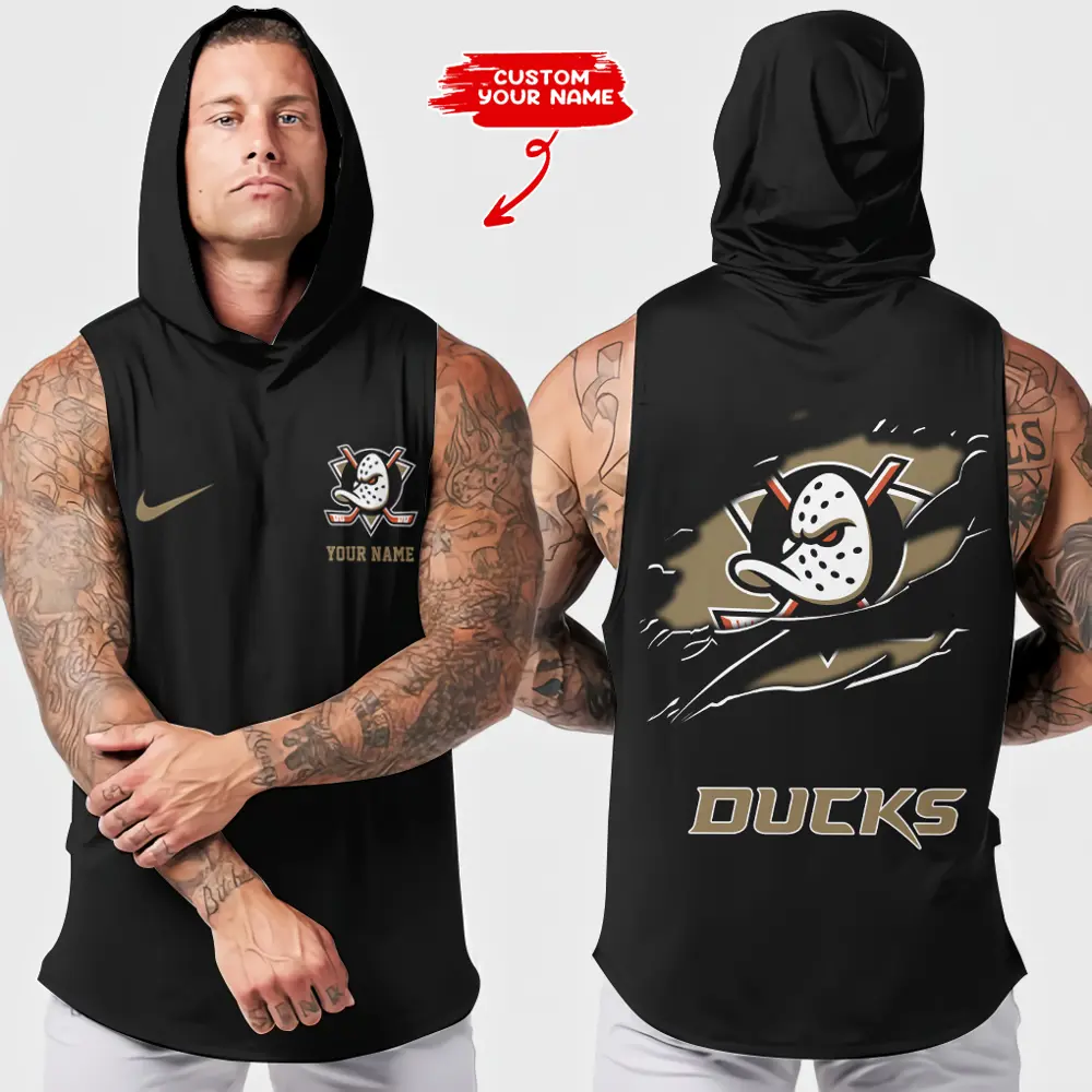 Anaheim Ducks NHL Sleeveless Pullover Hoodie Gym Training Hoodies Bodybuilding