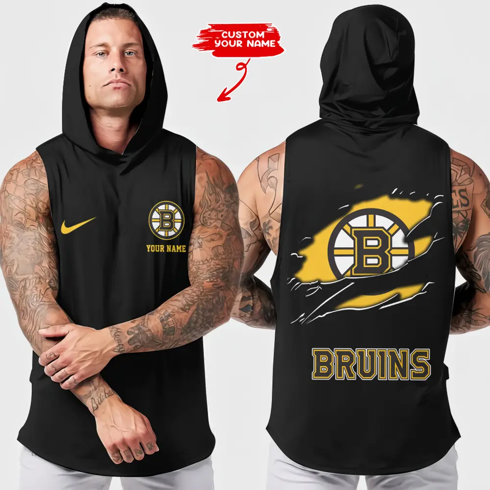 Boston Bruins NHL Sleeveless Pullover Hoodie Gym Training Hoodies Bodybuilding