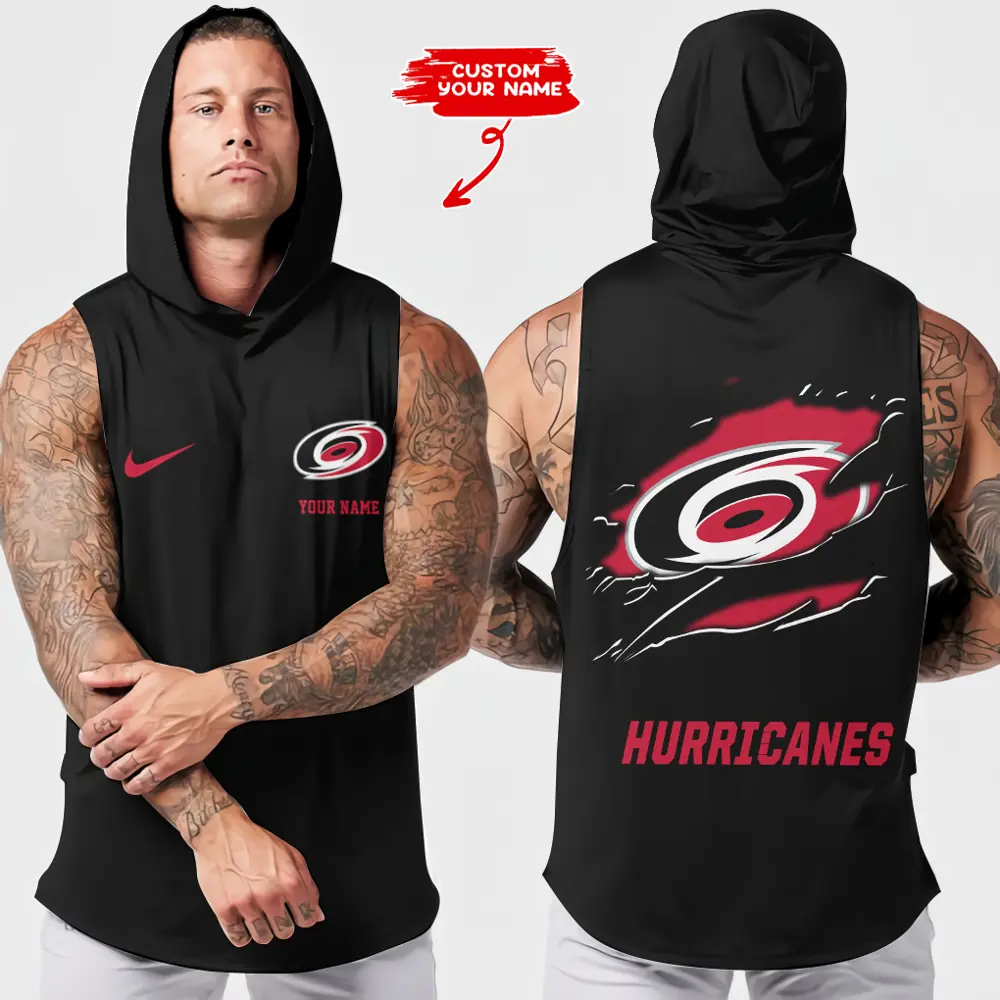 Carolina Hurricanes NHL Sleeveless Pullover Hoodie Gym Training Hoodies Bodybuilding